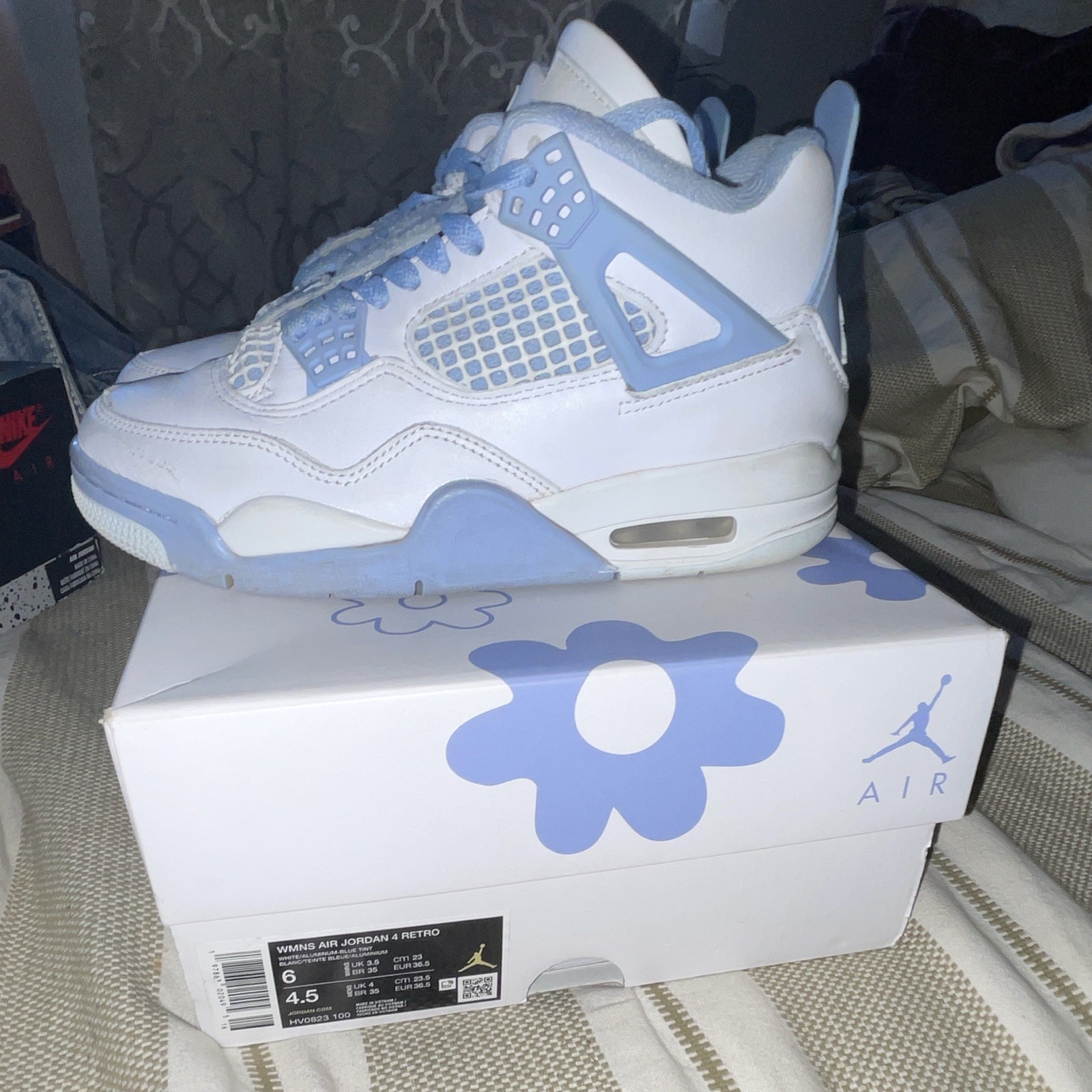 Jordan Air Jordan 4 Retro White/Blue Unisex Kids US 6 Leather Low Top