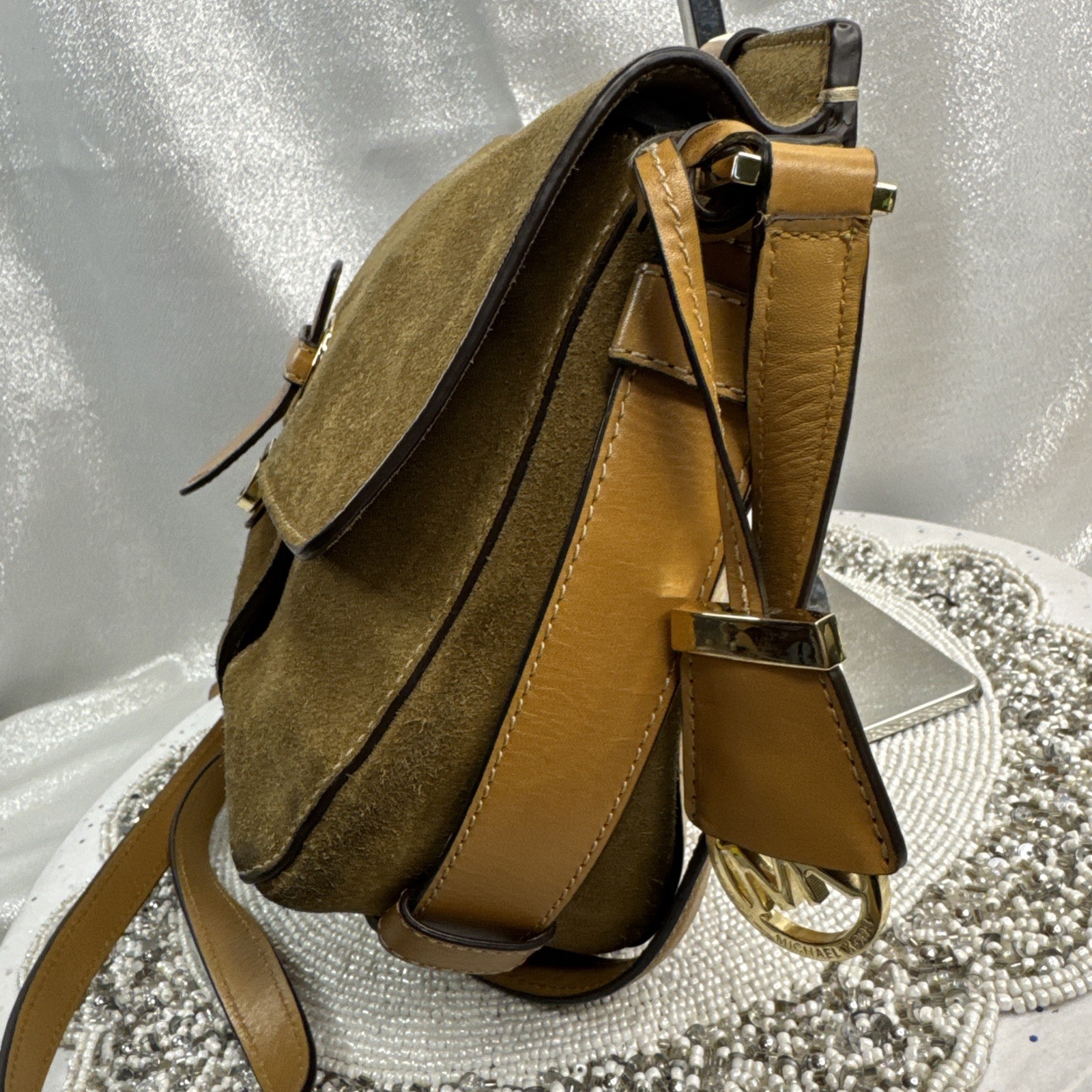 Michael Kors Tommy Suede Leather Vintage Messenger Bag Crossbody