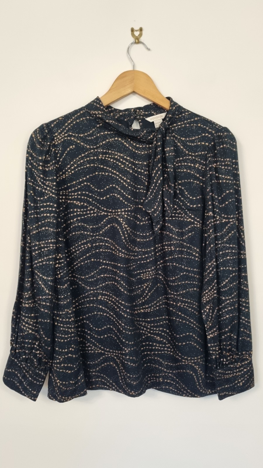 Monsoon Dark Green Star Print Celestial Blouse Party Elegant Size 10