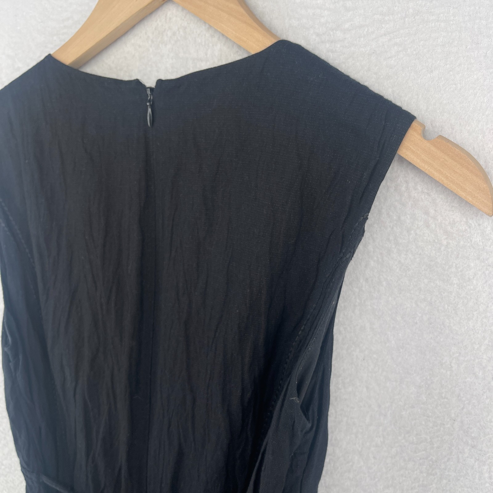 APANAGE Dress 6 Cotton Metallic Crinkle V-Neck Sleeveless Back Zip Tie Black