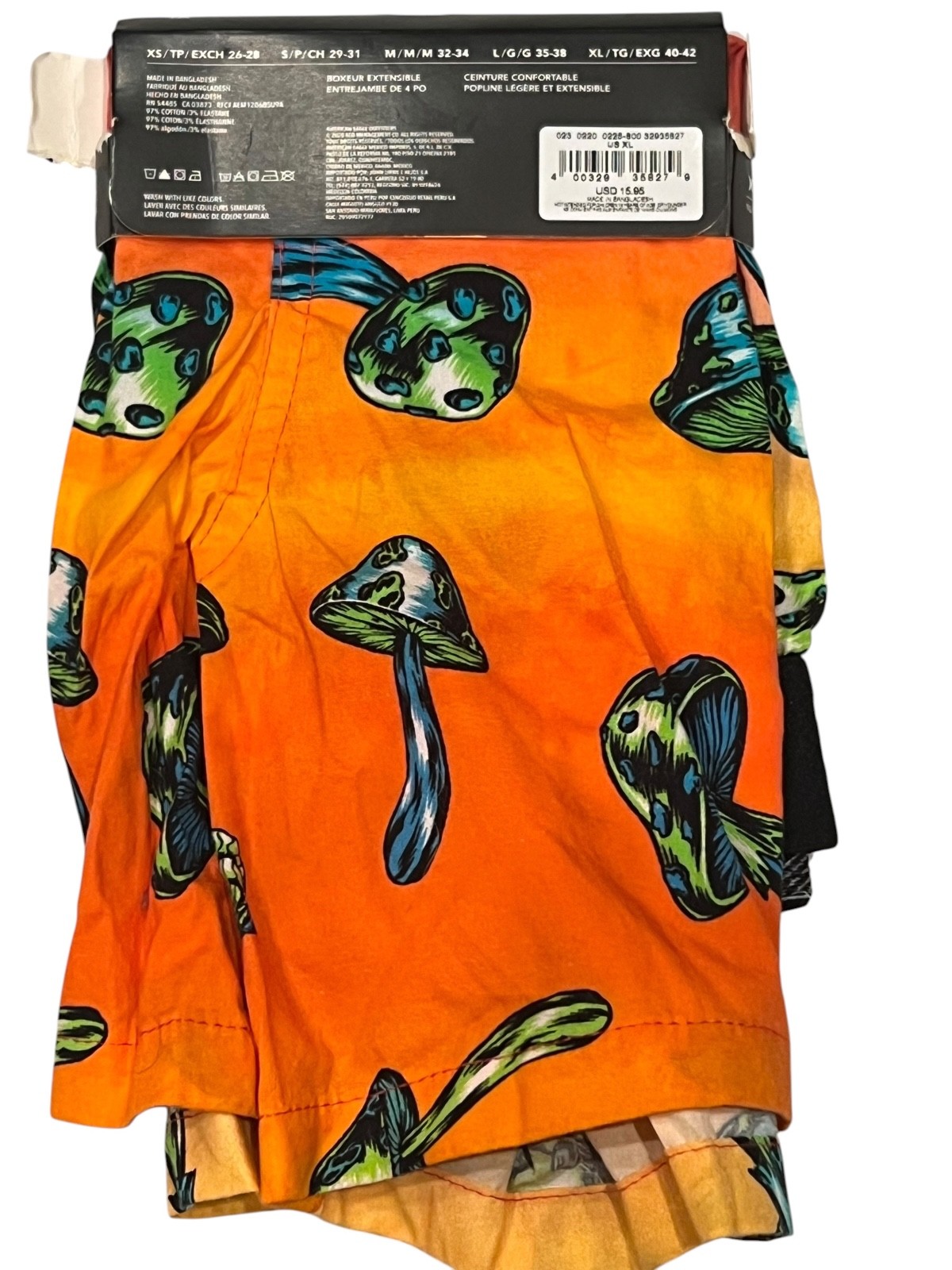 NWT AMERICAN EAGLE Stretch Boxer Sz XS-XL Orange Red Yellow Blue Mushrooms #92