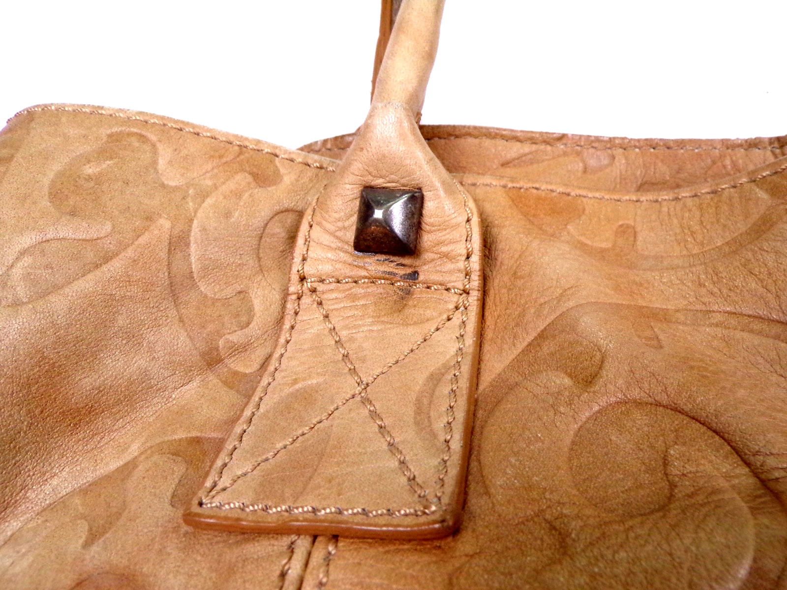 Falor Italia Le Borse Large Embossed Leather Tote Bag Made In Italy Tan