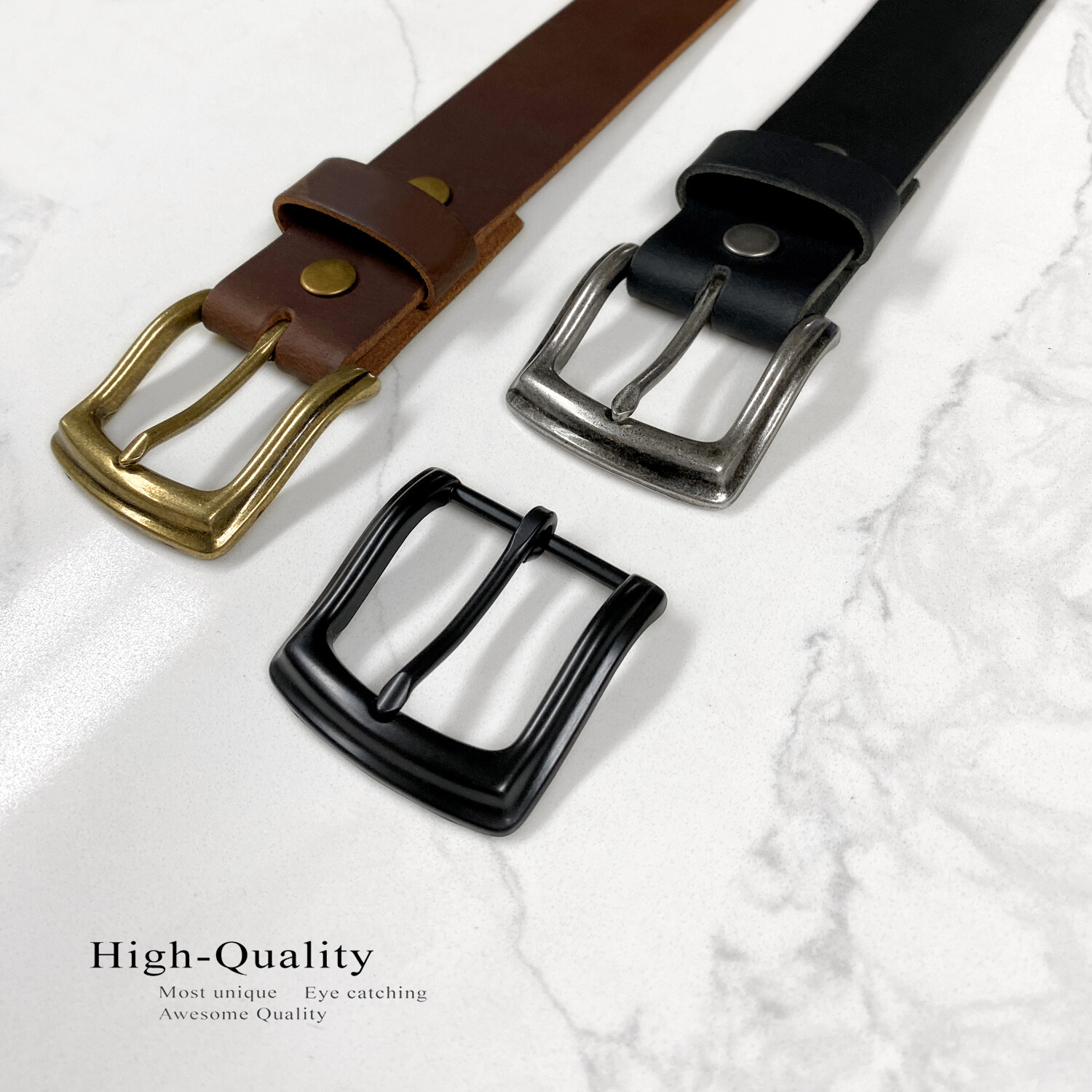 Full Grain Buffalo Leather Casual Jean Belt with Metal Buckle 1-1/2″(38mm) Wide