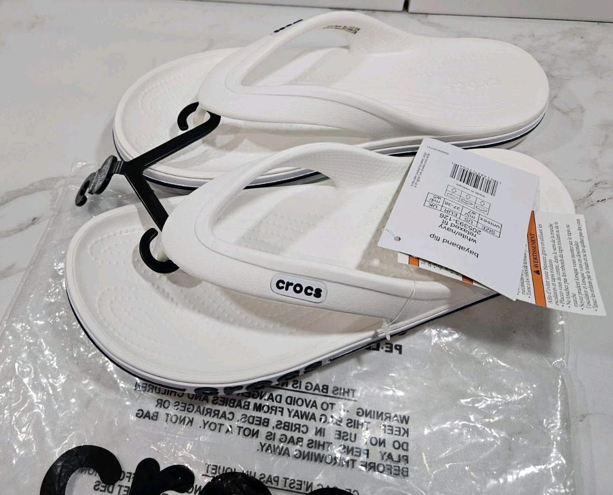 Crocs Bayaband Flip White Navy Comfort Thong Sandals Unisex M5/W7