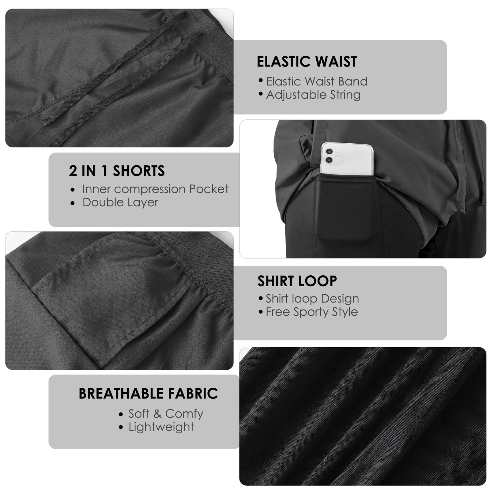 Men’S 2 in 1 Running Shorts Workout Athletic Training Gym Outdoor Sports Shorts