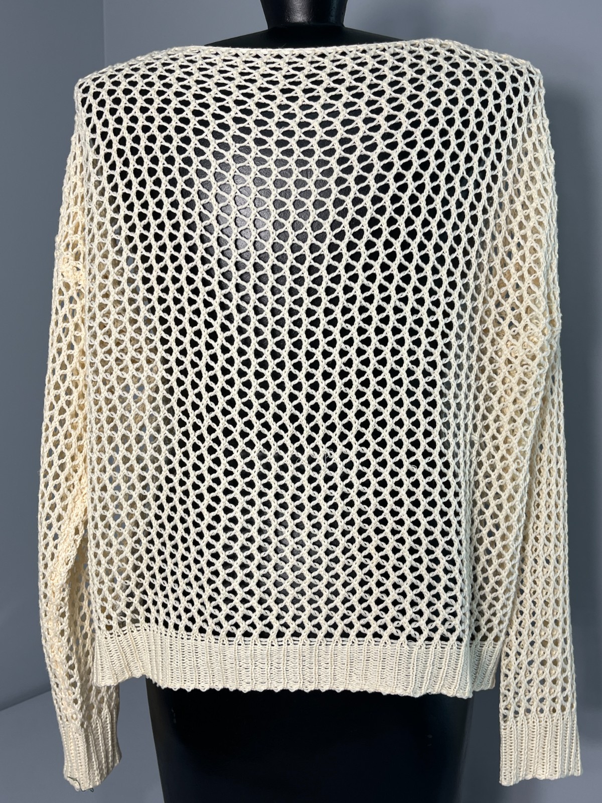 Open Weave Boho Crochet Knit Loose Knit Layering Top Cover Up Size M Ivory