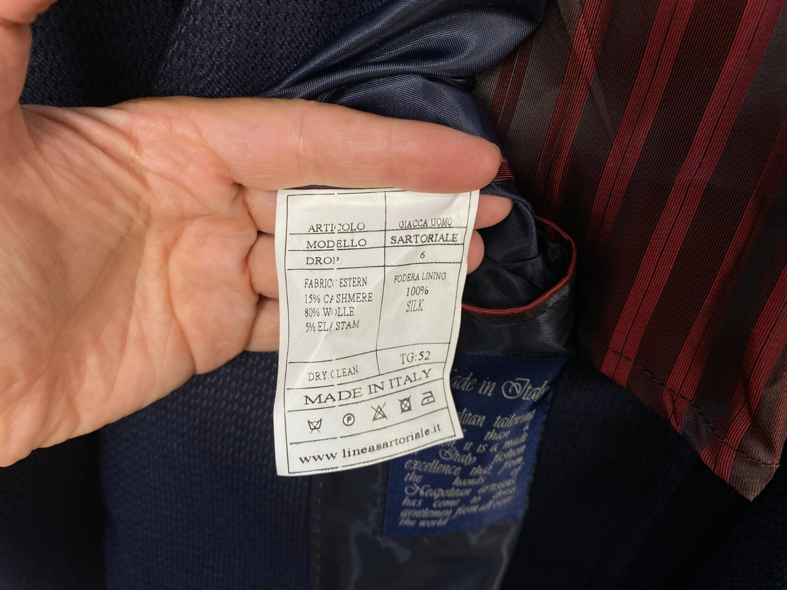 Linea Sartoriale Dark Blue Wool Cashmere Half Lined Silk Italian Blazer 42 EU 52