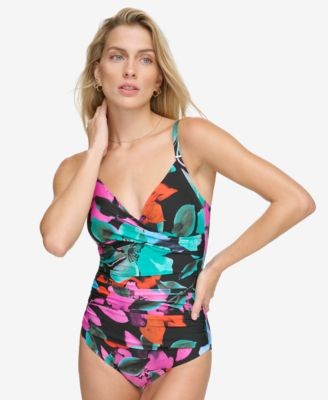 Calvin Klein Fashion SWIM Tankini Floral Twist-Front Brght Pink Size 8 NWT