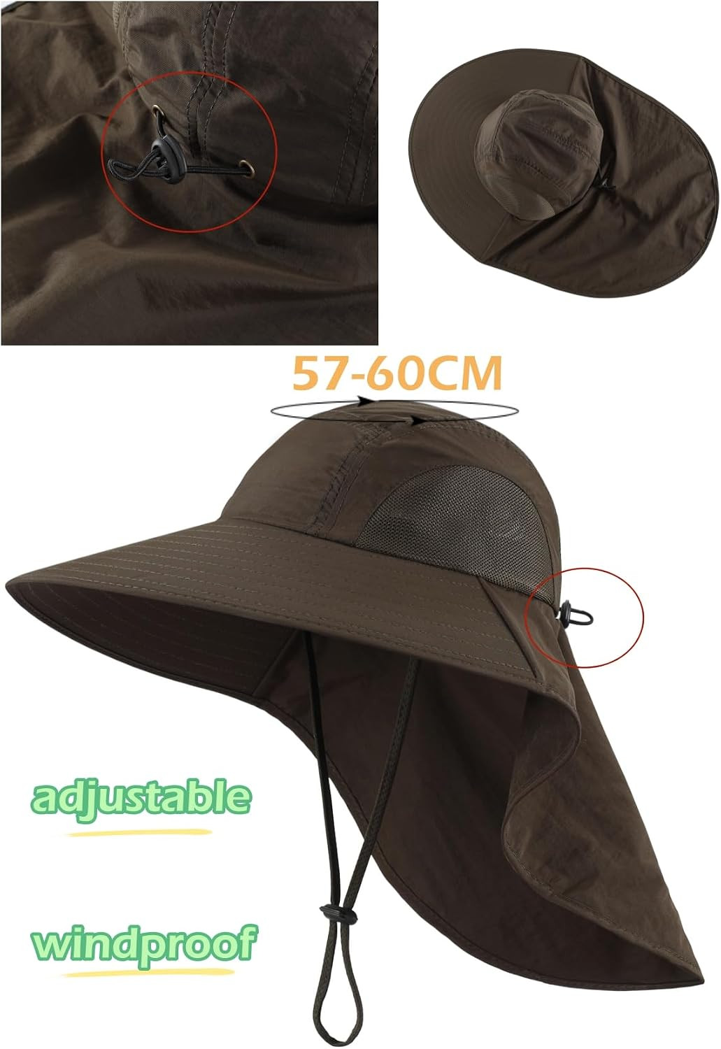 Wide Brim Sun Hat with Neck Flap for Men Women Summer Outdoor UPF 50+ Breathable