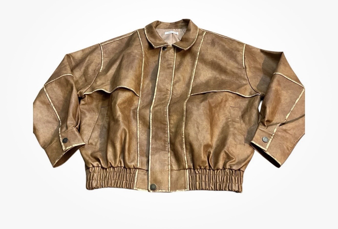 12th Tribe London Calling Cognac Oversized Faux Leather Jacket Size Small