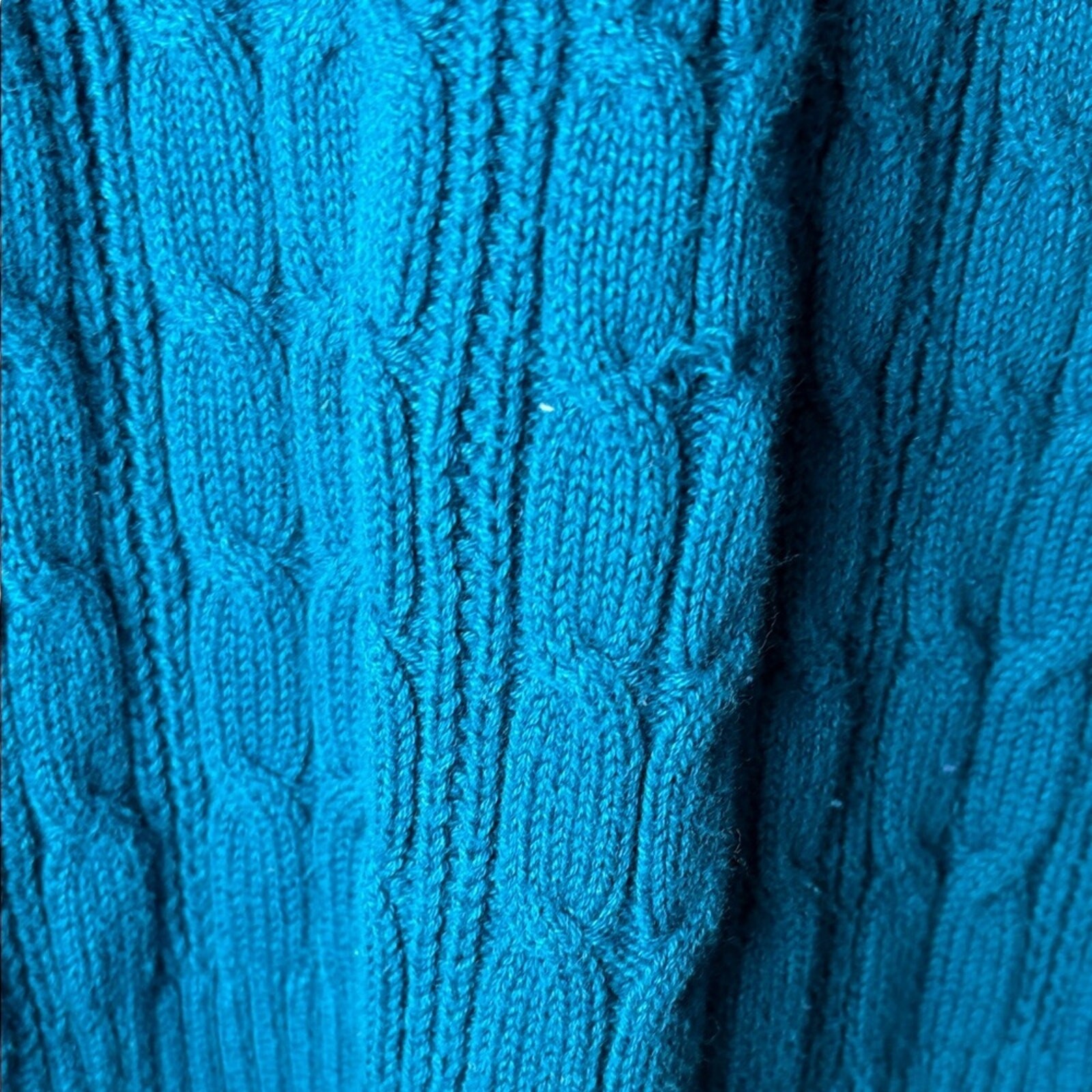 St. John’s Bay Cable Knit Sweater Women’s Large Teal V-Neck Cozy Classic