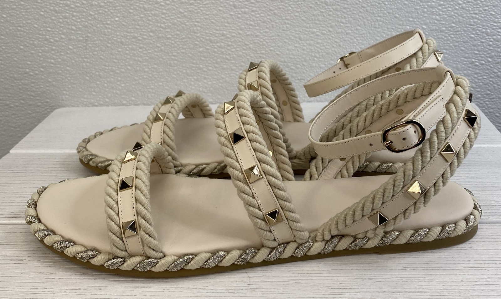 Valentino Garavani Rockstud Espadrille Sandals Womens US10 EU40 Torchon Leather