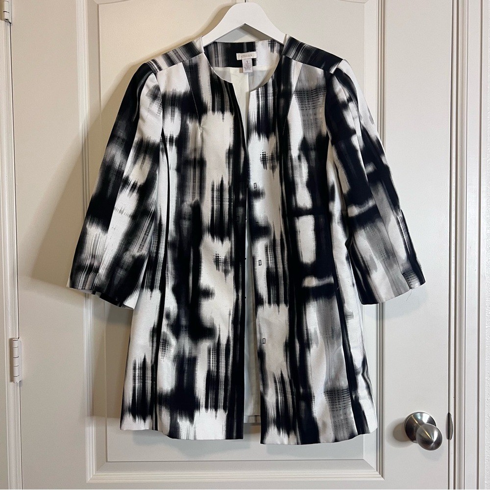 Chicos Blazer White Black Gray Graphic Stripe Blazer Jacket
