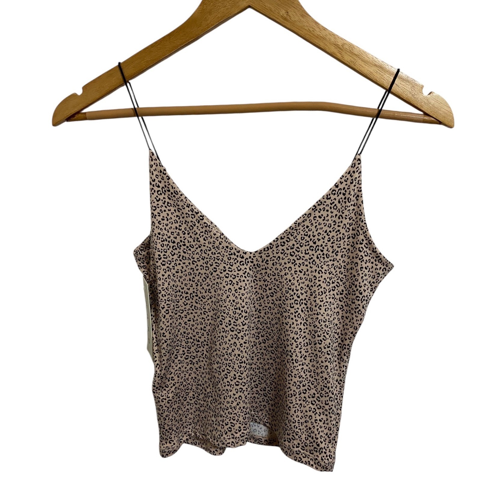 Gaze NEW DTLA Leopard Print V-Neck Spaghetti Strap Camisole Top Tan Black XS