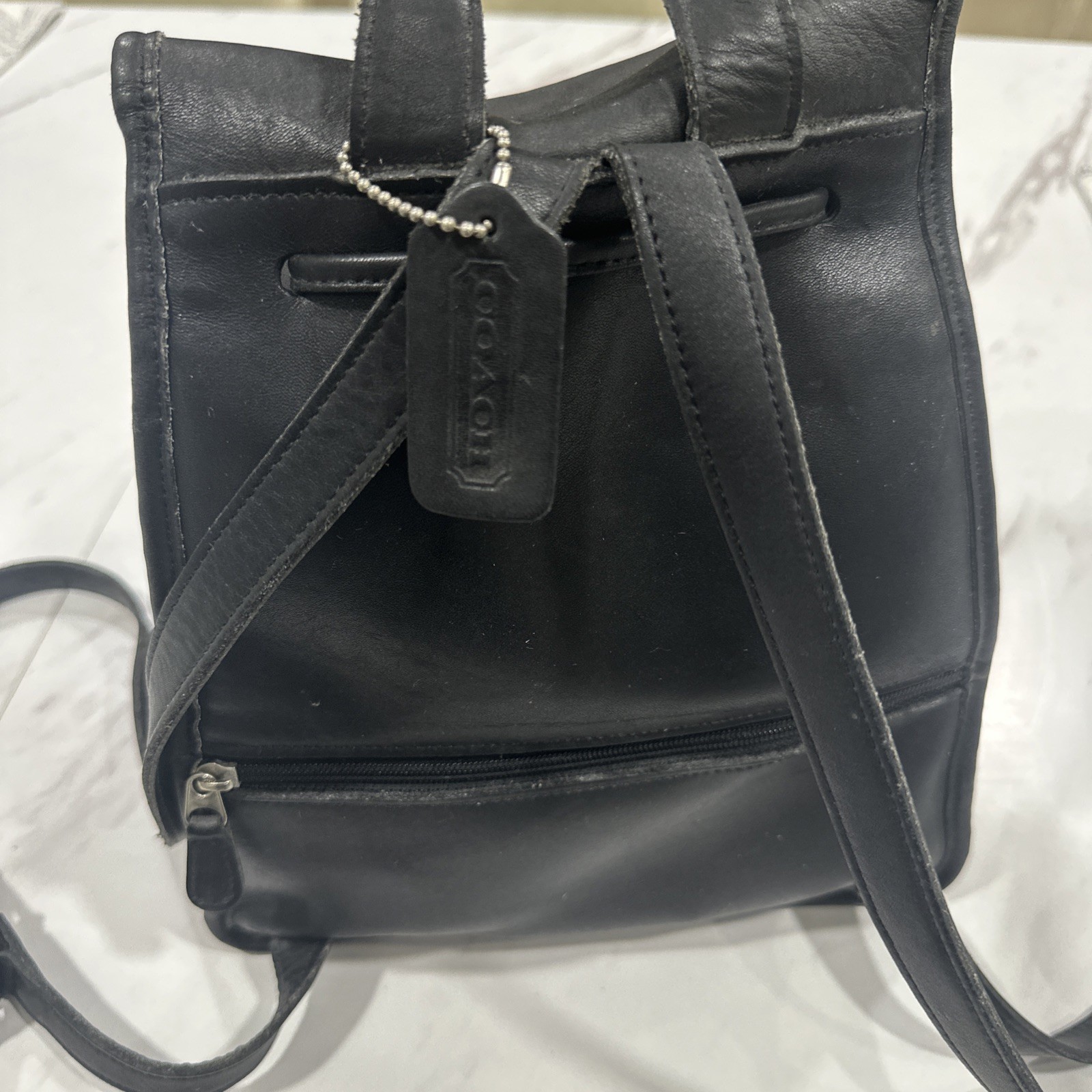COACH Vintage 9791 Black Leather Backpack “The Daypack” Drawstring Turn-lock