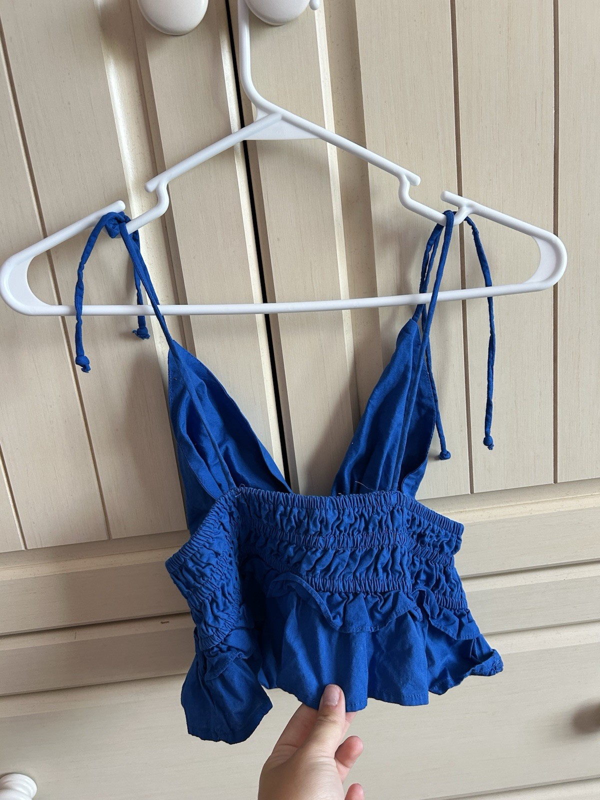 Sim and Sam Poplin Smoked Waist Top Ruffle Cami Tank in Blue size M NWOT