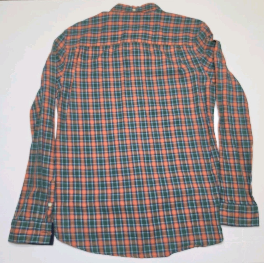 Men’s Extra Large XL Button Down Long Sleeve Shirt WeSC Orange Green Plaid