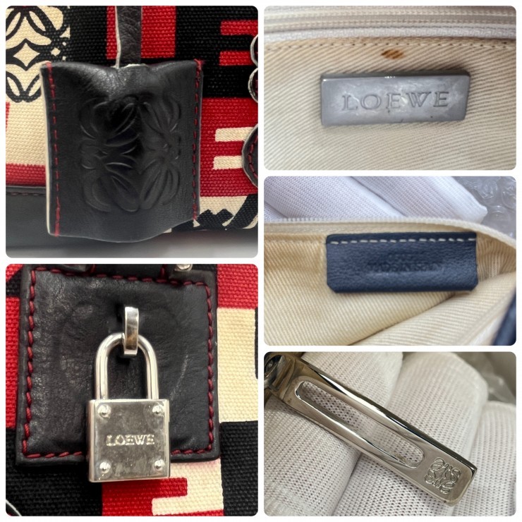 LOEWE Amazona 28 Hand Bag Red Black Monogram Canvas Leather