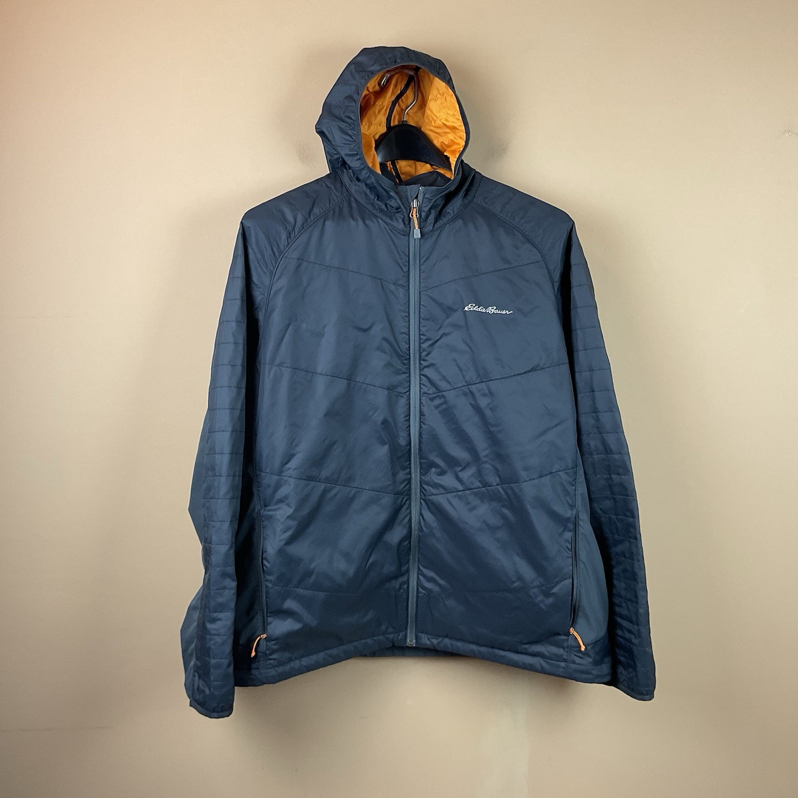 Eddie Bauer Windbreaker Hooded Jacket Mens XXL Black Lined Nylon Poly