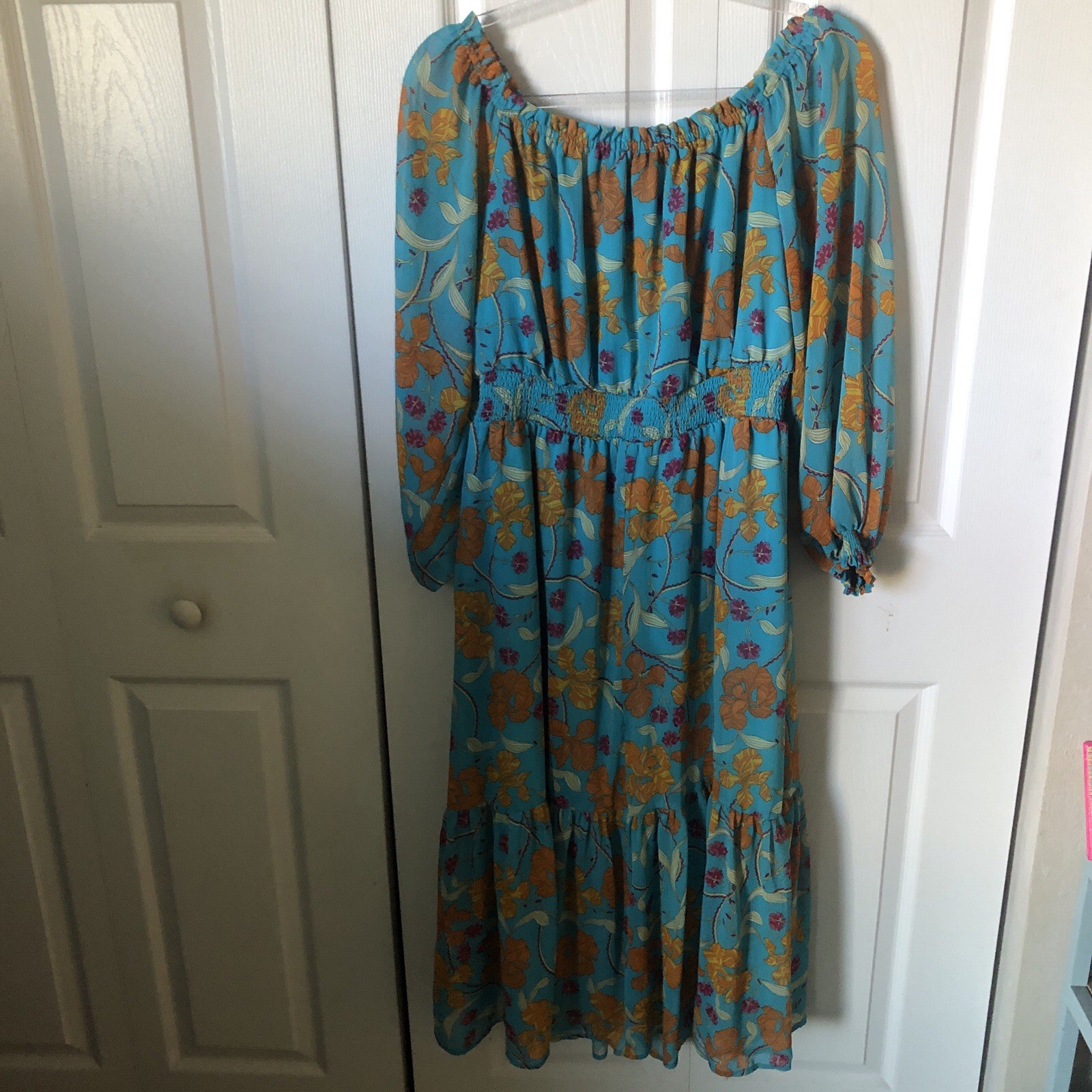 Sophia Vergara Blue Floral Print MIDI Dress Size Large