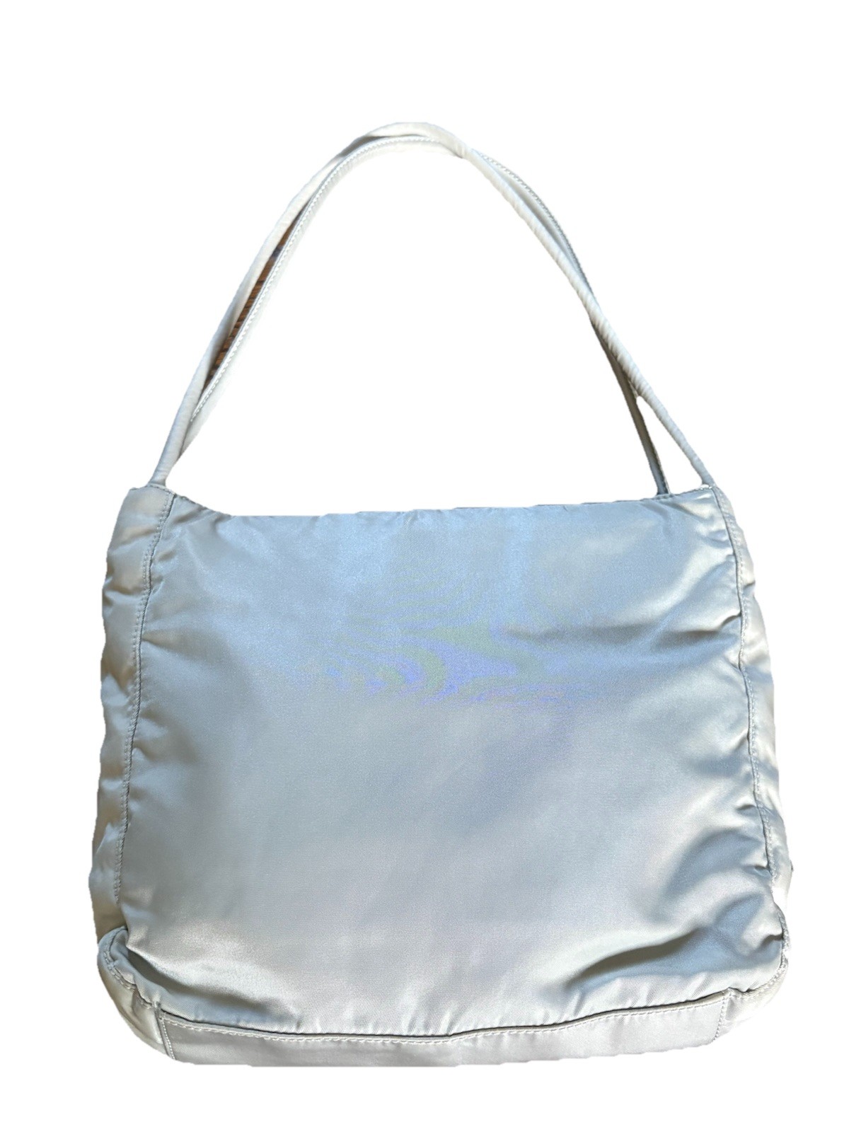Vtg VGUC Prada Tessuto Light Gray Nylon Re-Edition 2000 Shoulder Bag Purse 9×8″