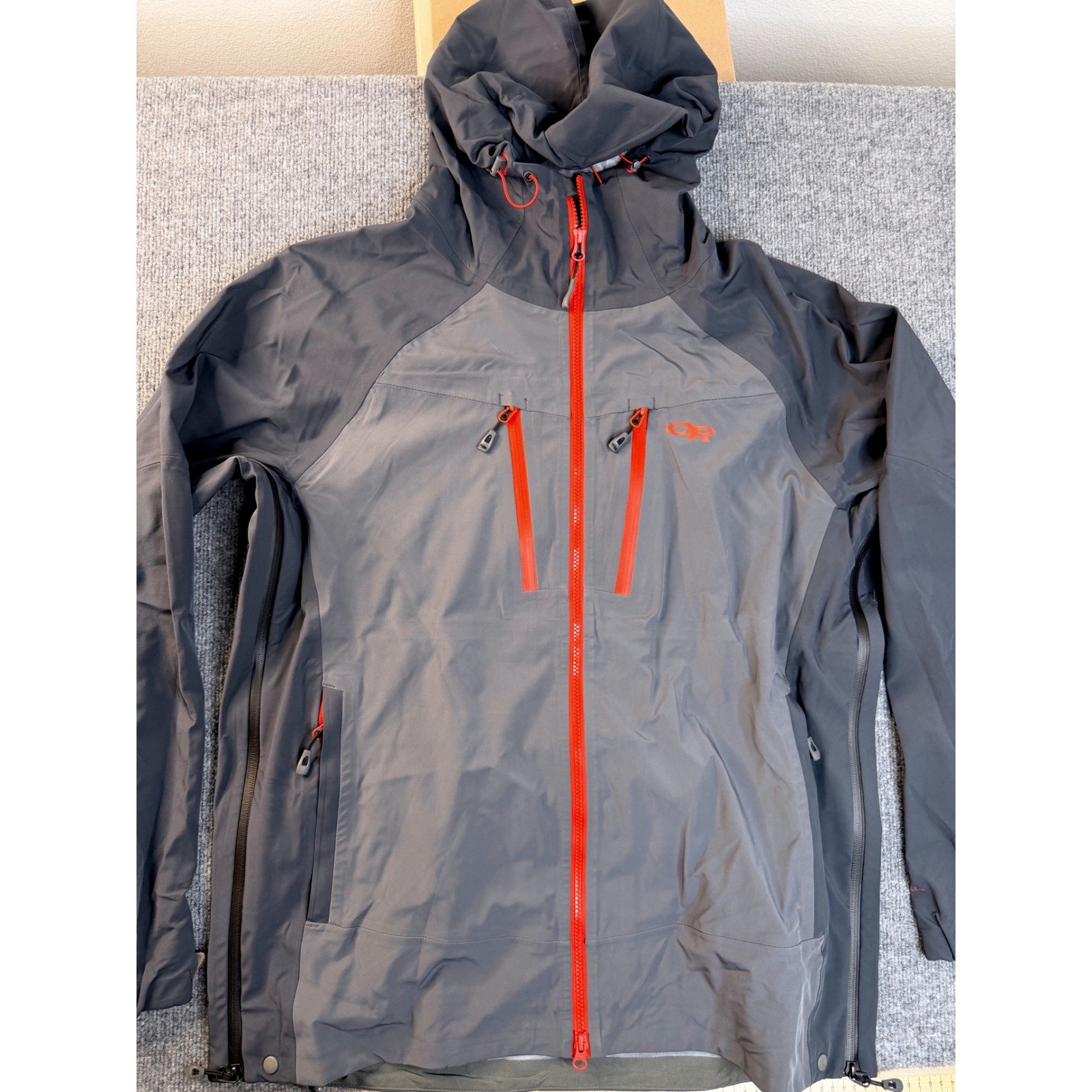 Outdoor Research Jacket Men XL Gray Orange Softshell Hooded Hikin Full Zip XL/TG
