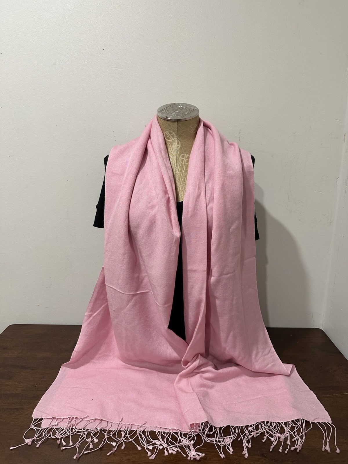 Pashmina silk pink shawl scarf handmade in Nepal with tassels 27″ X 76″