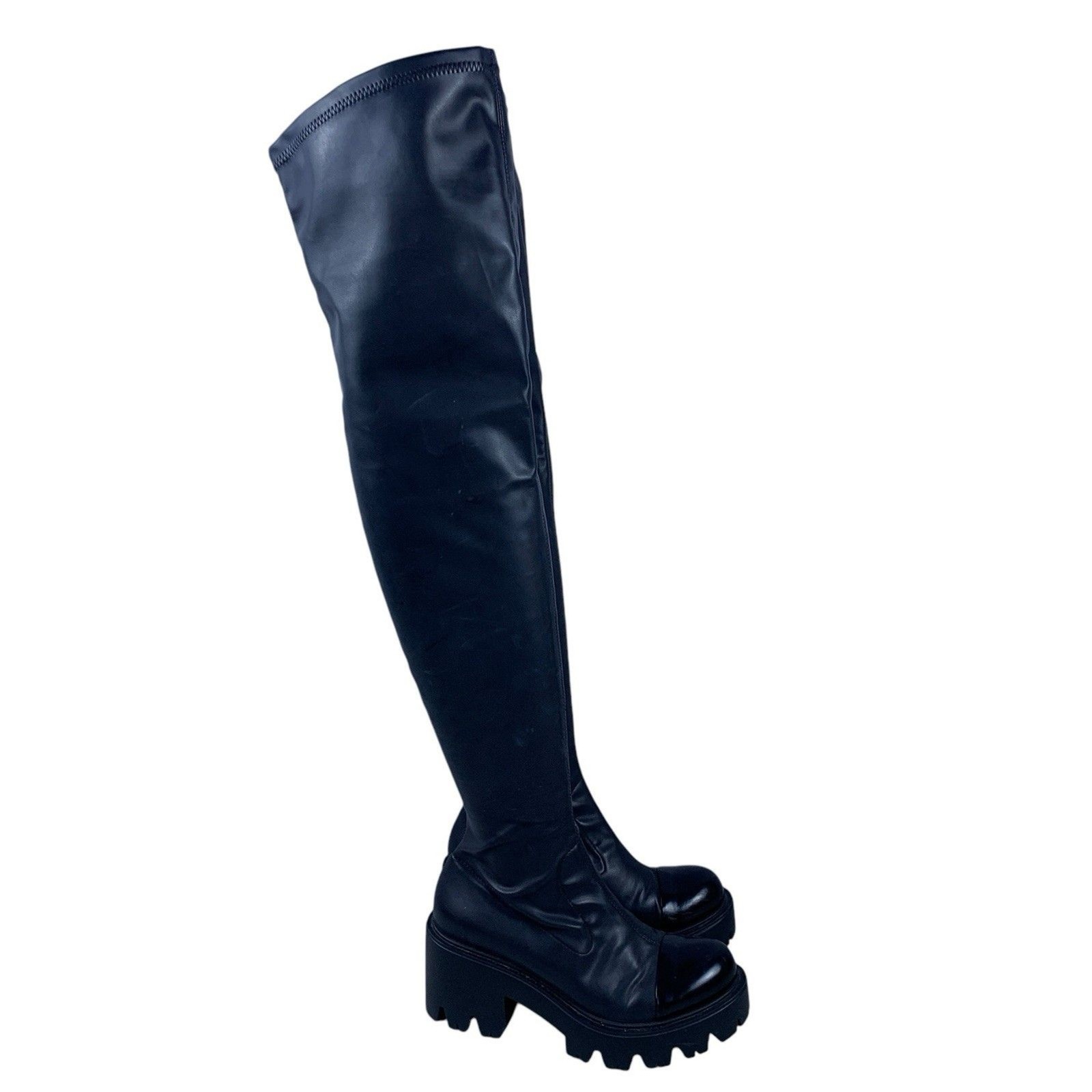 Black Tall Knee High Boots Sz 37 6.5-7 Cap Toe Well Feet Light Italy Strecth #16