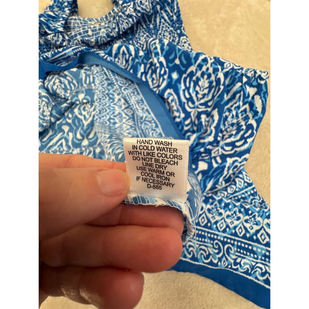 MIXIT Maxi Dress Womens 2XL Blue & White Ikat Smocked Flutter Sleeve NEW!