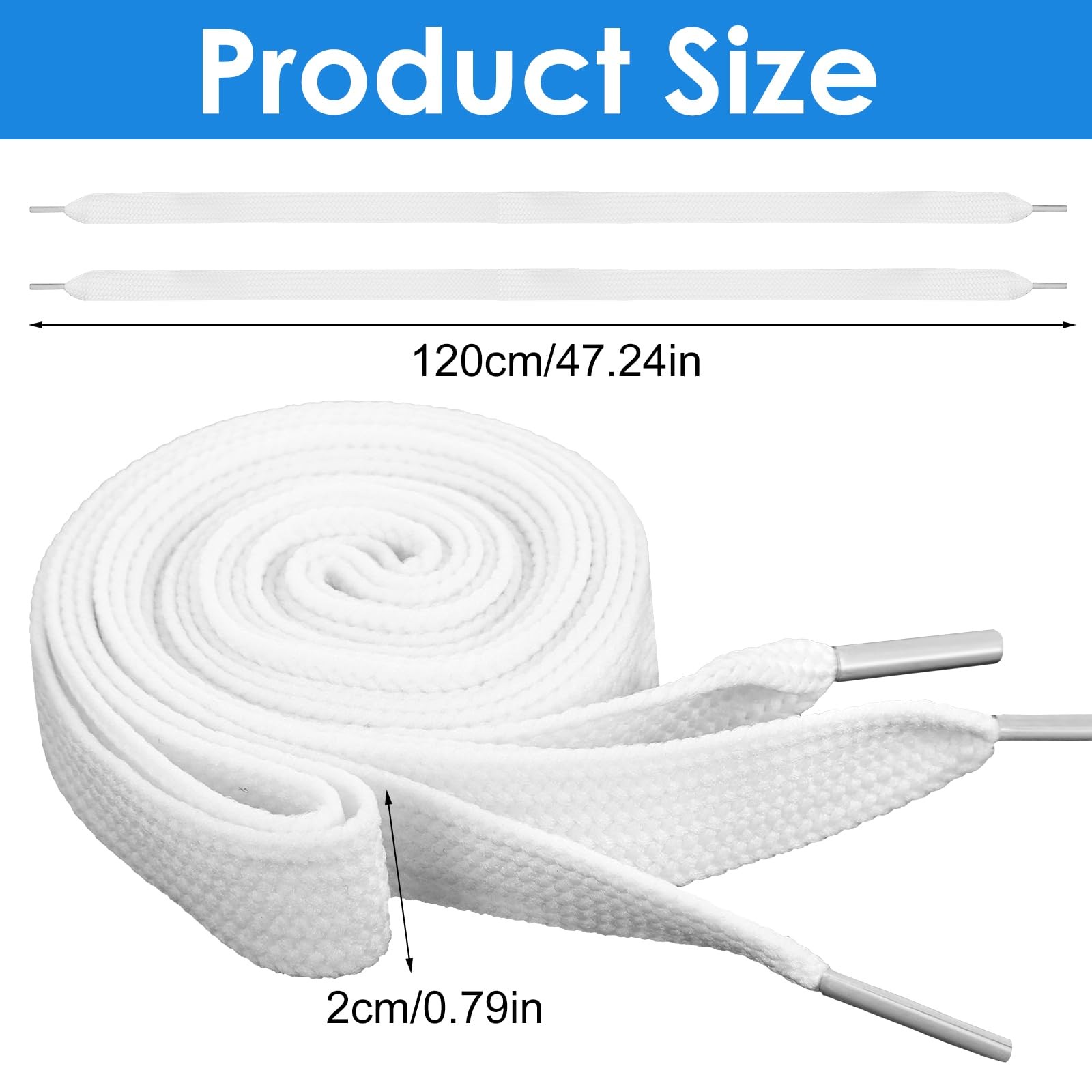 2 Pairs Fat White Shoe Laces for Sneakers, 3/4 2cm Wide Thick White Athletic