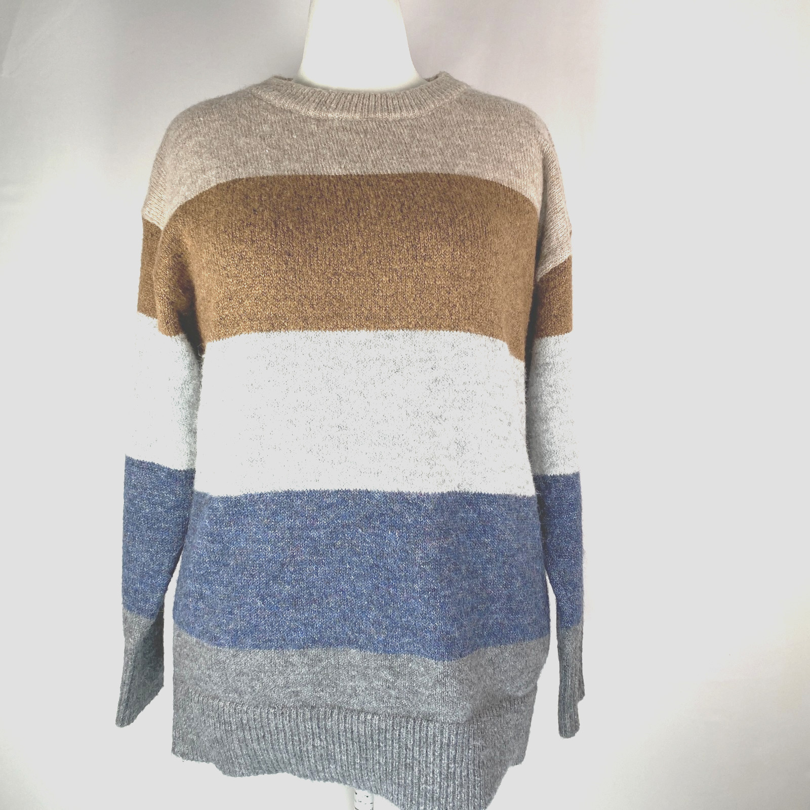 BeCool Stripe Sweater Chuncky Knit Sz M/L Wool Poly Nylon Blend Soft Coastal