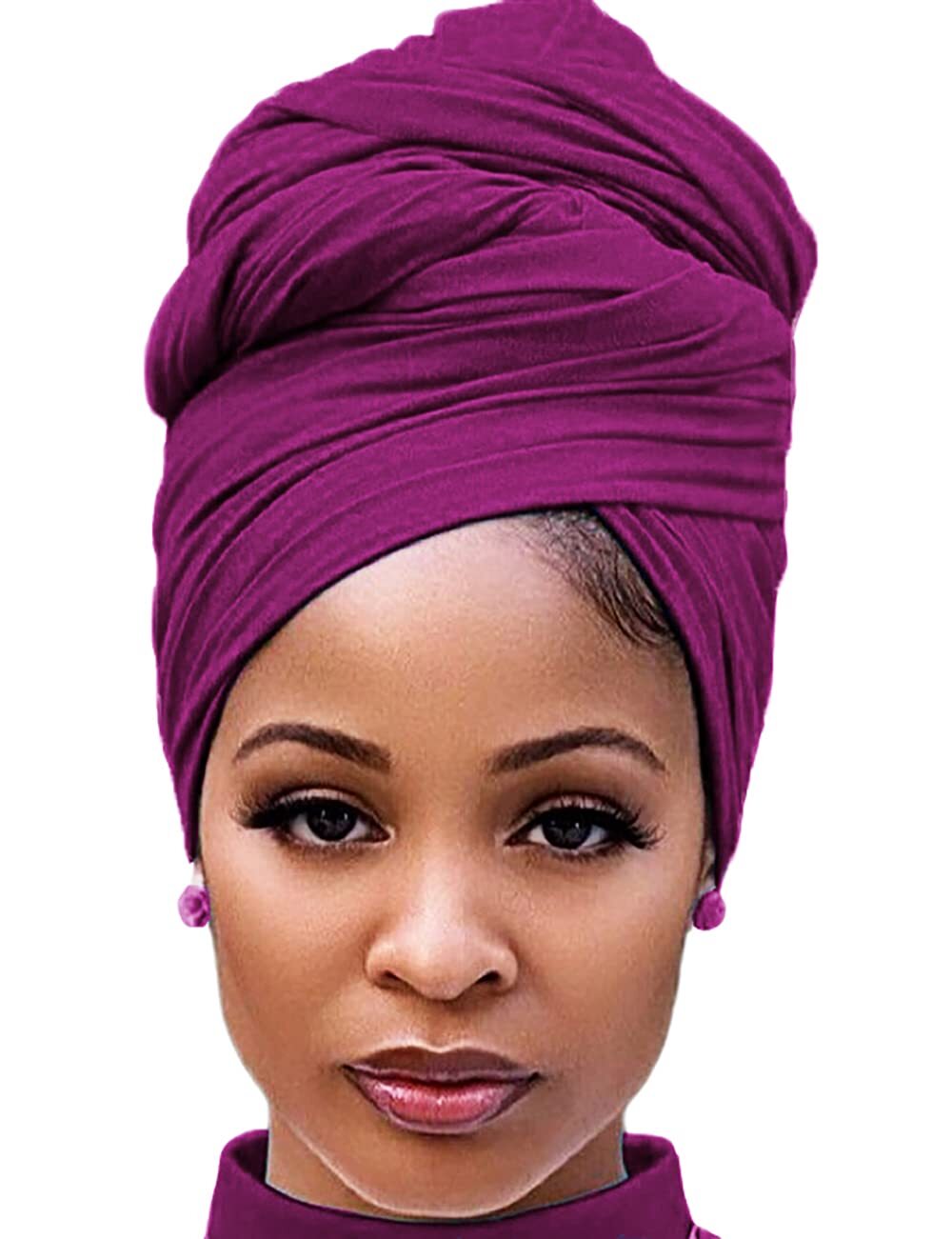 Head Wraps Black Women Long Soft Fashion Scarf Natural Hair Wrap Dark-Magenta