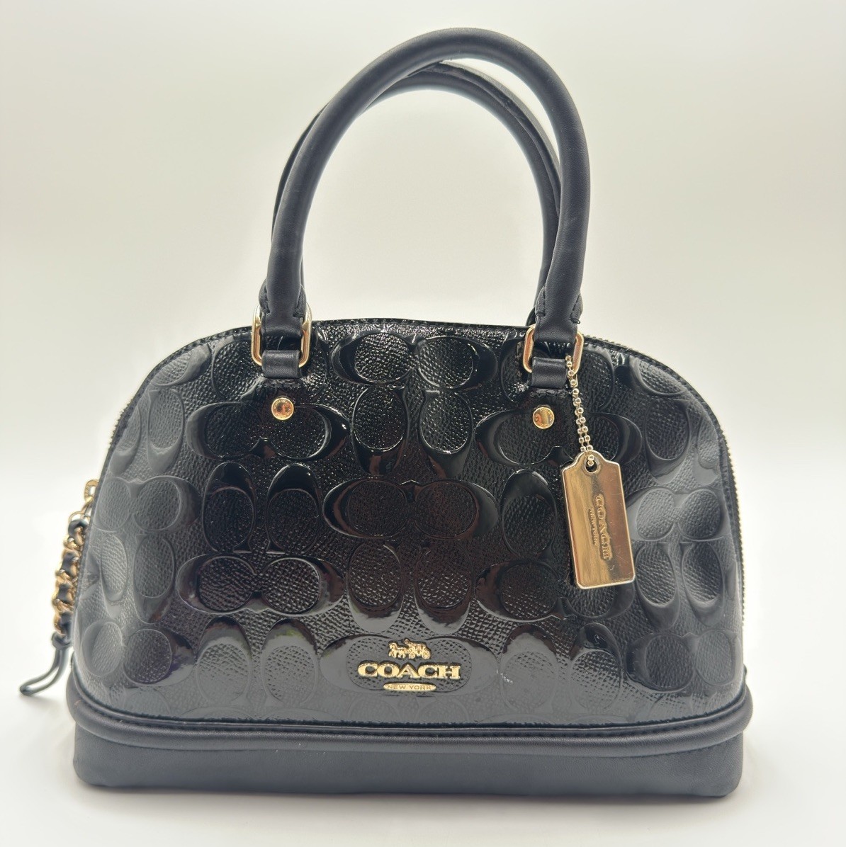 Coach Mini Sierra Satchel Bag Black Embossed Signature Leather Gold Hardware