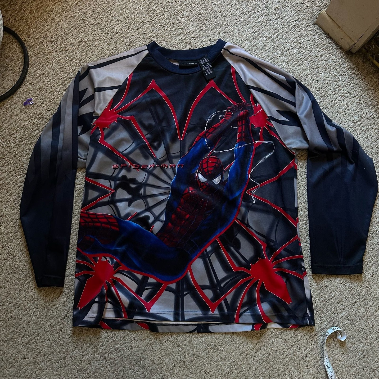 Vintage 2003 Spider-Man Marvel Movie Promo Long Sleeve Athletic Jersey Size XL