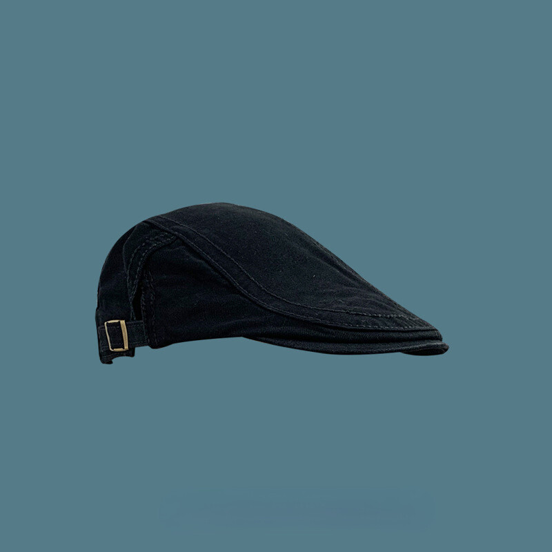 Vintage Newsboy Hat Mens Adjustable Cabie Hat Solid Black