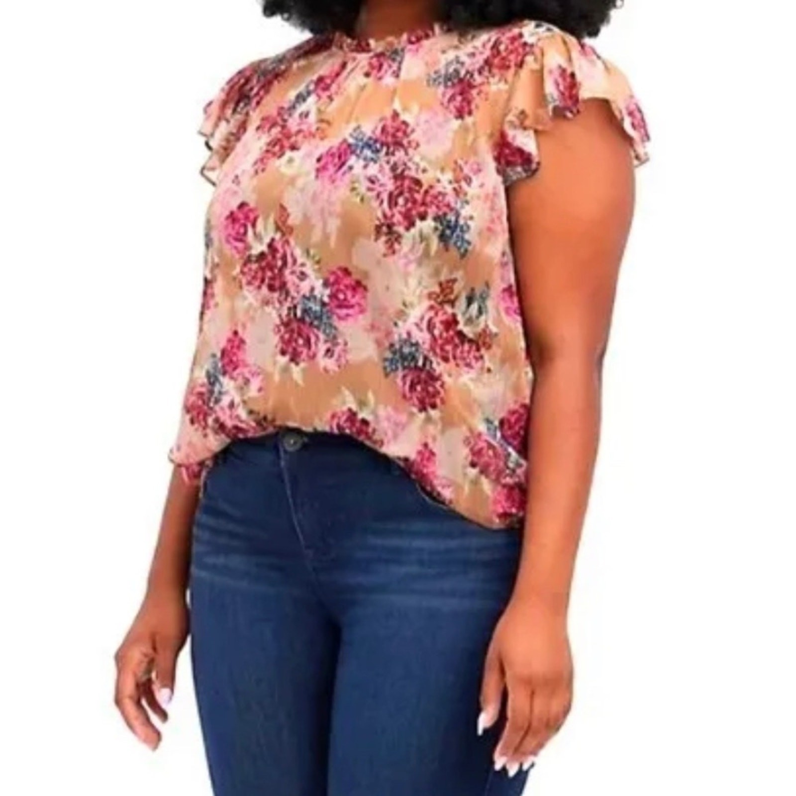 TORRID CRINKLE CHIFFON FLUTTER SLEEVE FLORAL BLOUSE SIZE 2