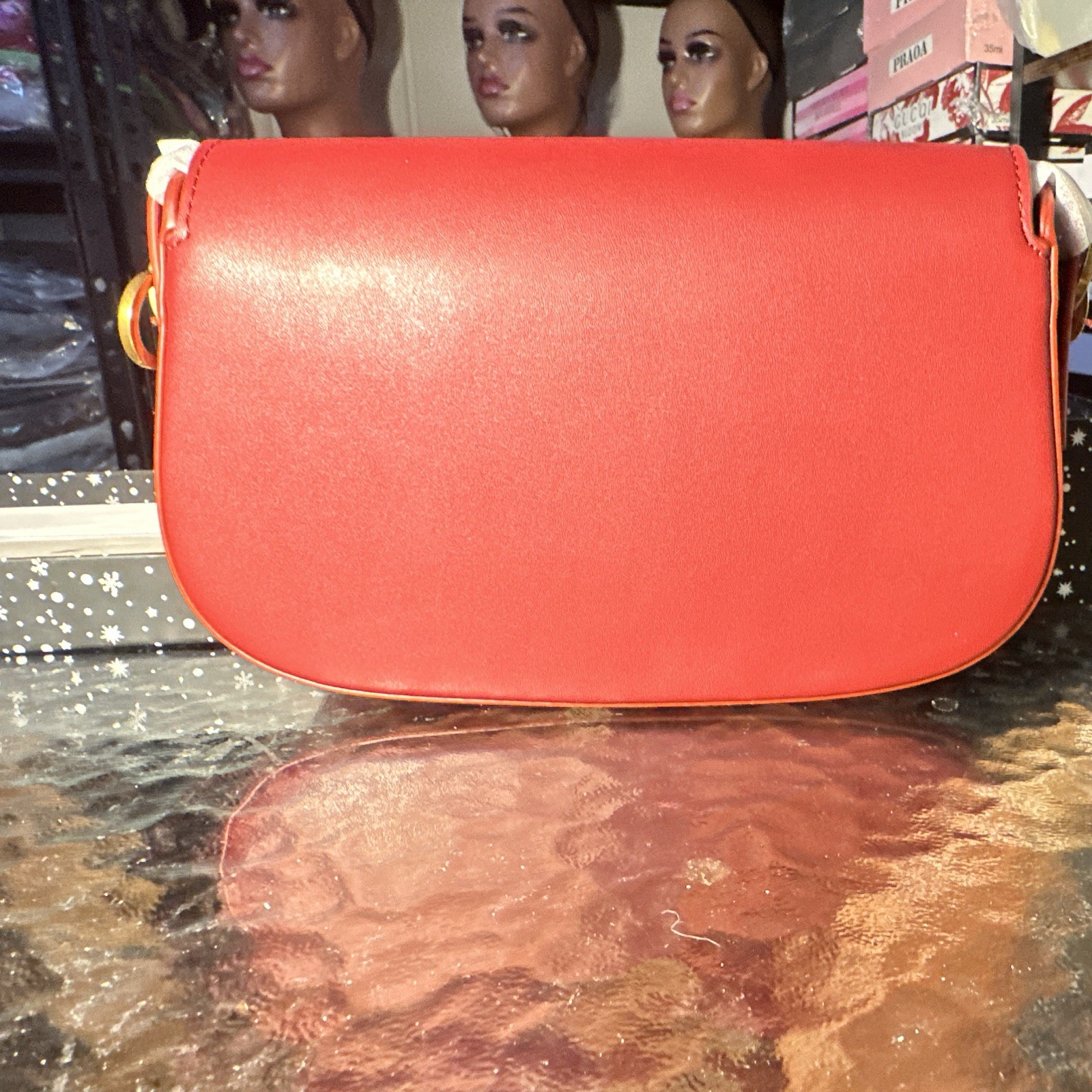 Saint Laurent YSL Red Shoulder Bag Gold HW Magnetic Closure Dust Bag Box