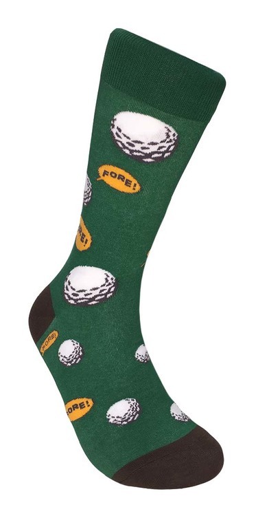 Golf FORE FineFit Mens Fun Novelty Socks Dress SOX Size 10-13 Casual Green