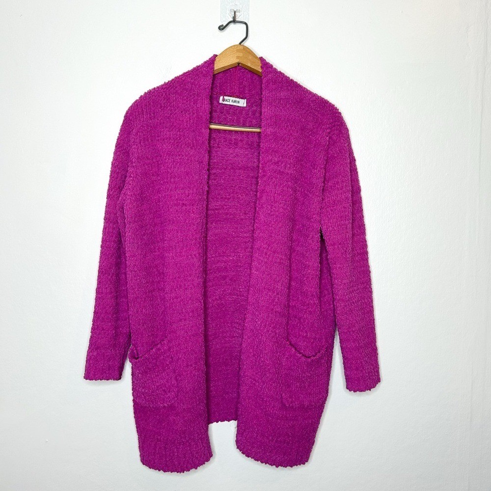 Grace Karin Colorful Vibrant Popcorn Knit Open Front Cardigan Sweater Magenta XL