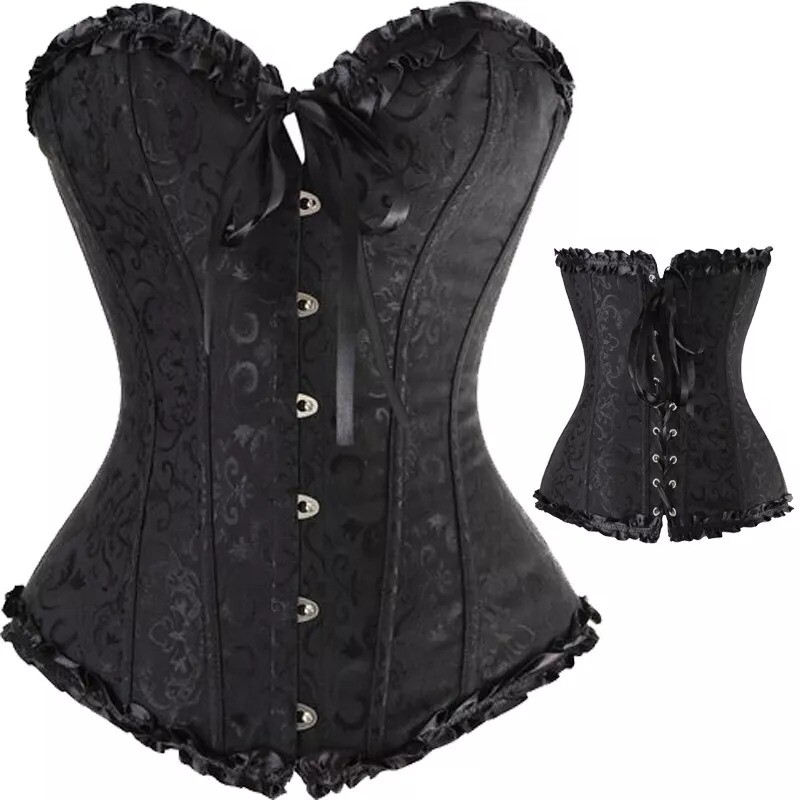 Women Lace Up Sexy Bustier Corset Overbust Burlesque Tops Lingerie Waist Cincher