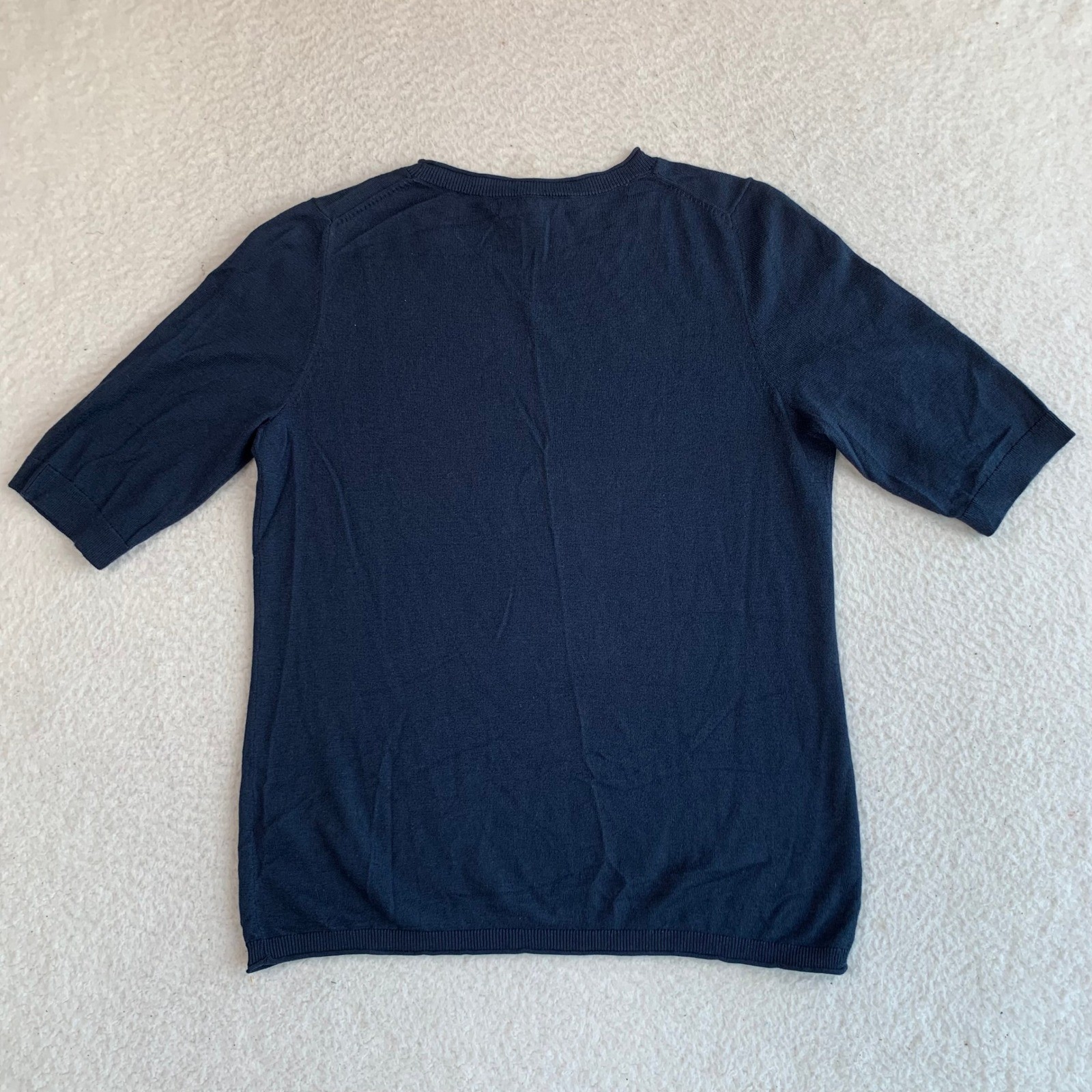 Banana Republic Silk Cashmere Sweater Size S Short Sleeve Navy Blue Crew Neck