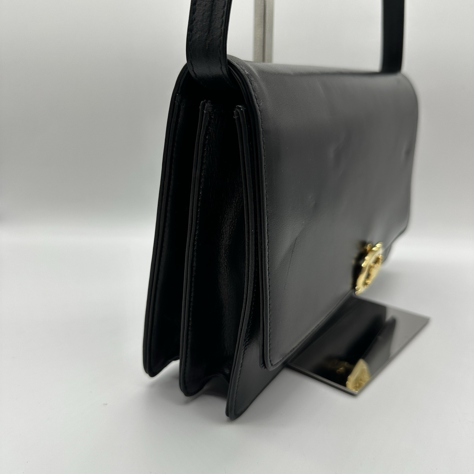 Celine Shoulder Bag Horse Carriage Vintage Black Gold Leather Purse Authentic!!