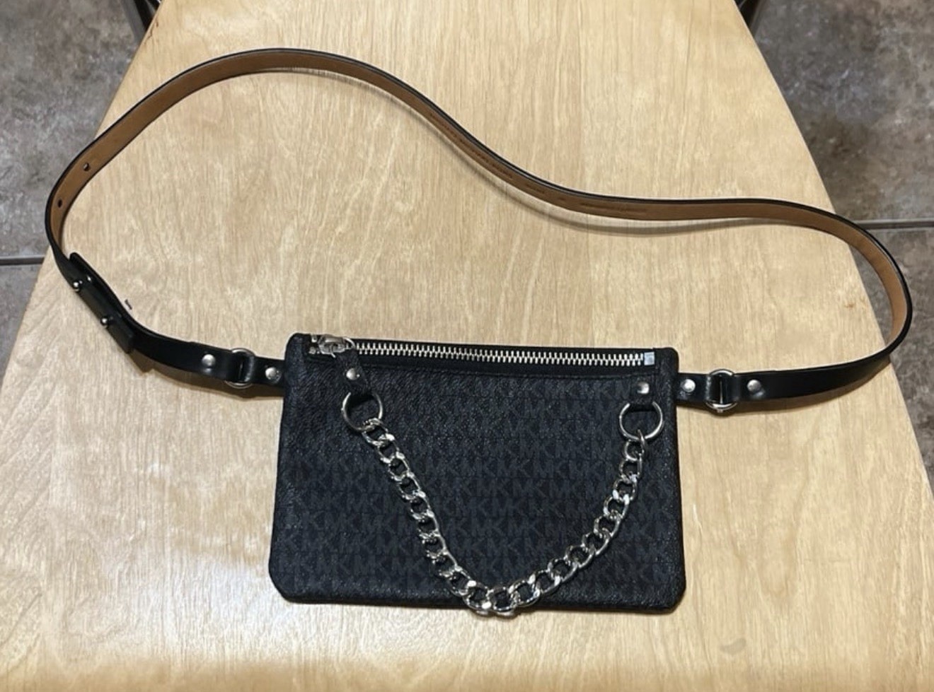 Michael Kors Signature Monogram Small Crossbody Bag Black Zip Strap Chain