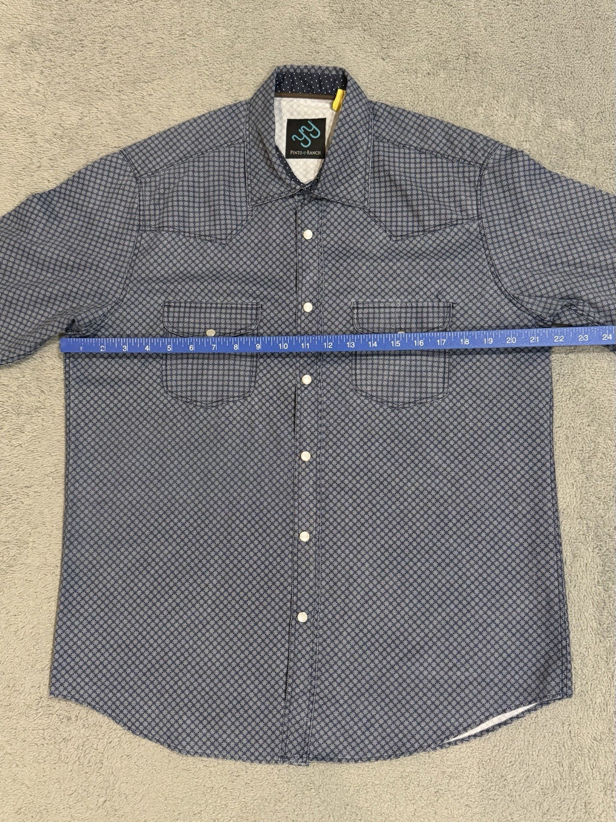 Pinto Ranch YY Western M Pearl Snap Cowboy Herringbone & Geometric Performance