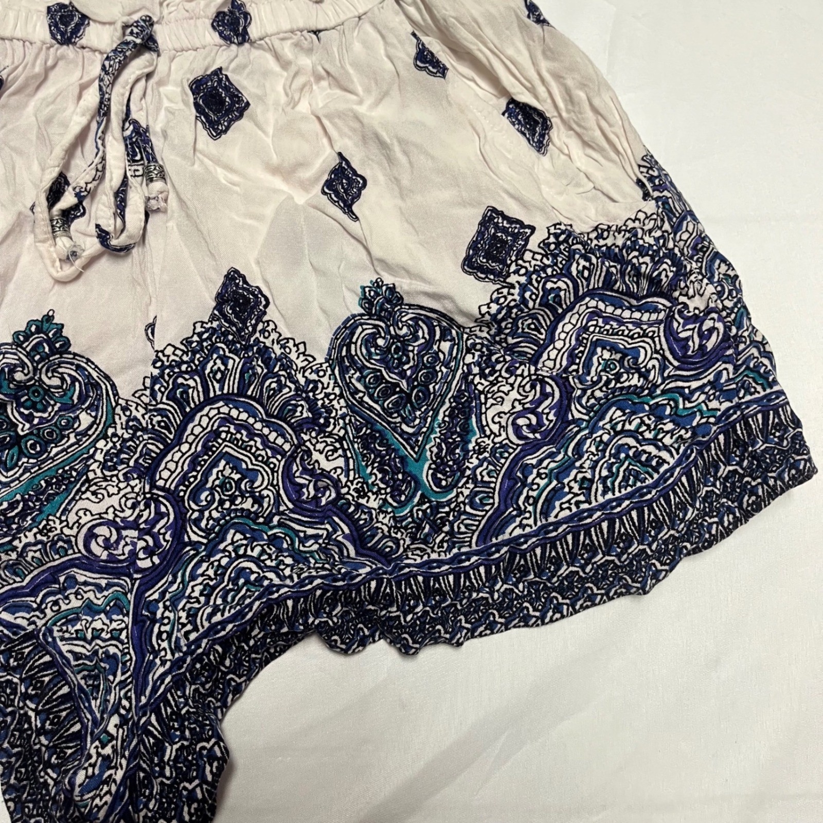 Blue White Paisley Strapless Romper Rayon Small