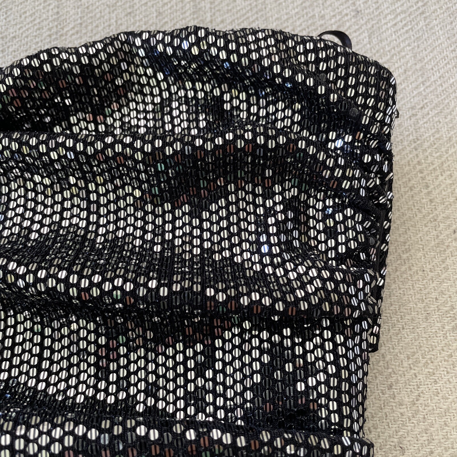 ba&sh Maelle Metallic Dot Sequin Ruched Strapless Mini Dress, New, Size XS $345
