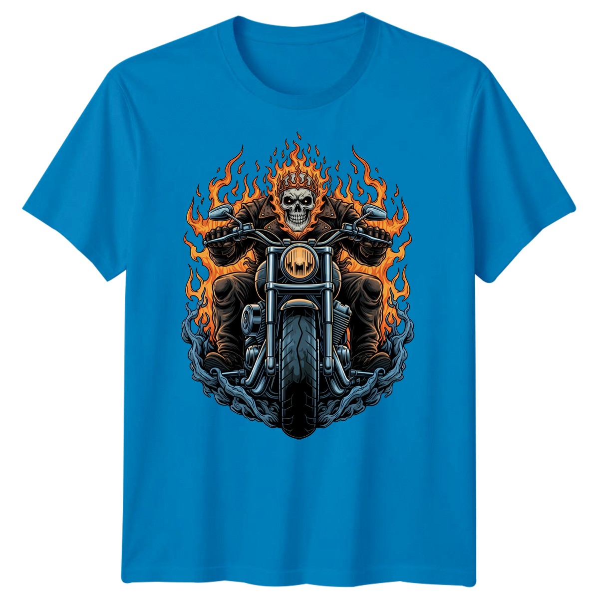 Skull Rider Biker Culture Motorcycles Mens T-Shirt Flame Graphic
