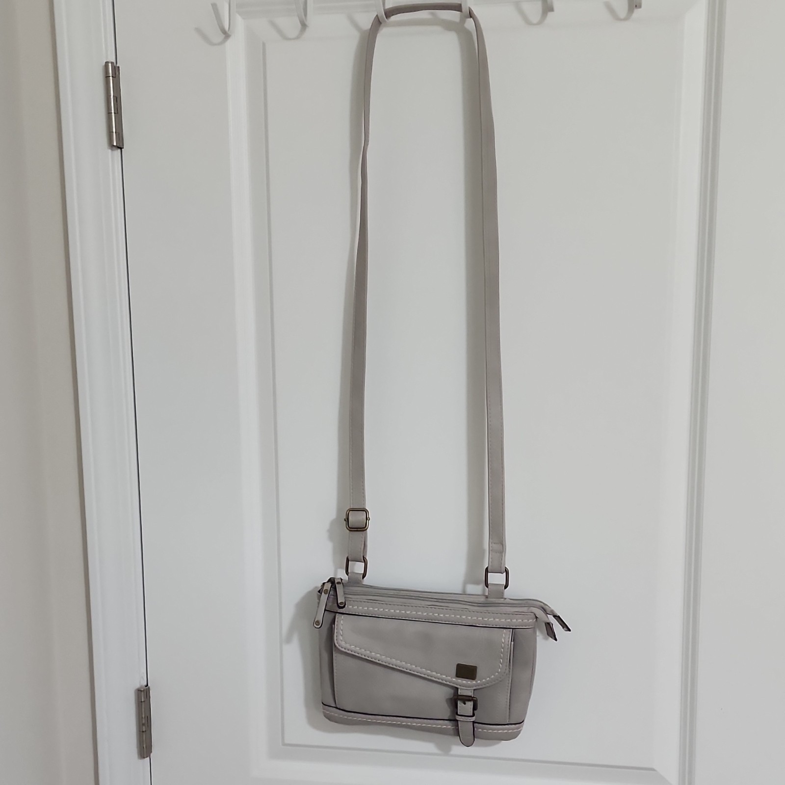 b.o.c Gray Small Crossbody Bag Buckle Flap Zip Closure Adjustable Strap