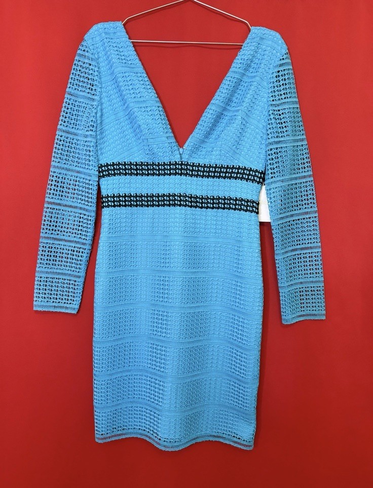 $500 Sz Small US 6 🦋 Azure Women Diane von FURSTENBERG Crochet Lace Viera Dress