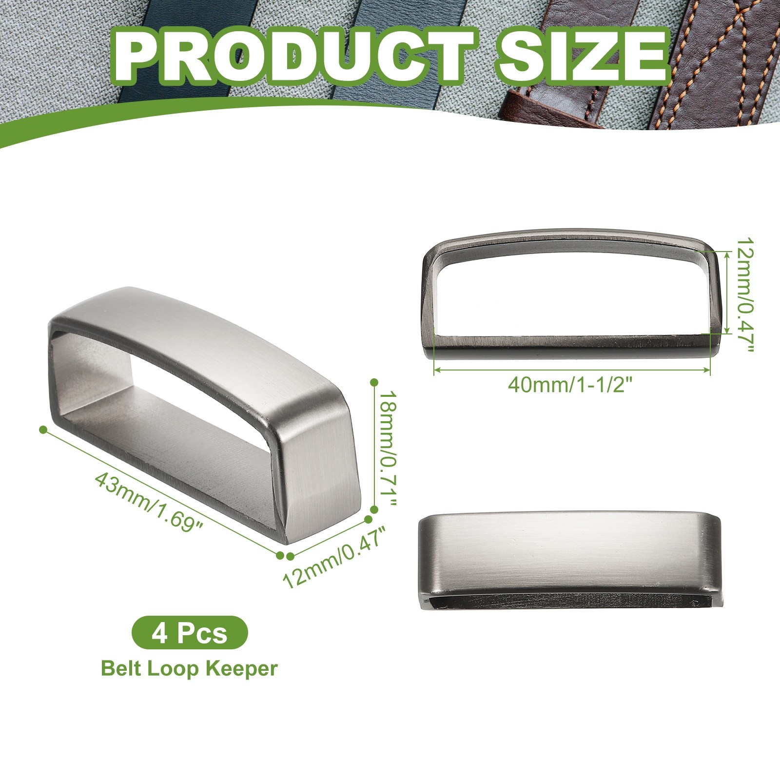 4pcs 40mm alloy belt loops for men, silver gray